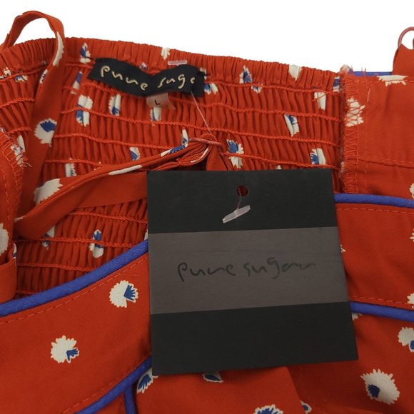 Pure Sugar Sundress Womens Size L Spaghetti Straps Red Blue Floral Dress NEW - Picture 9 of 11